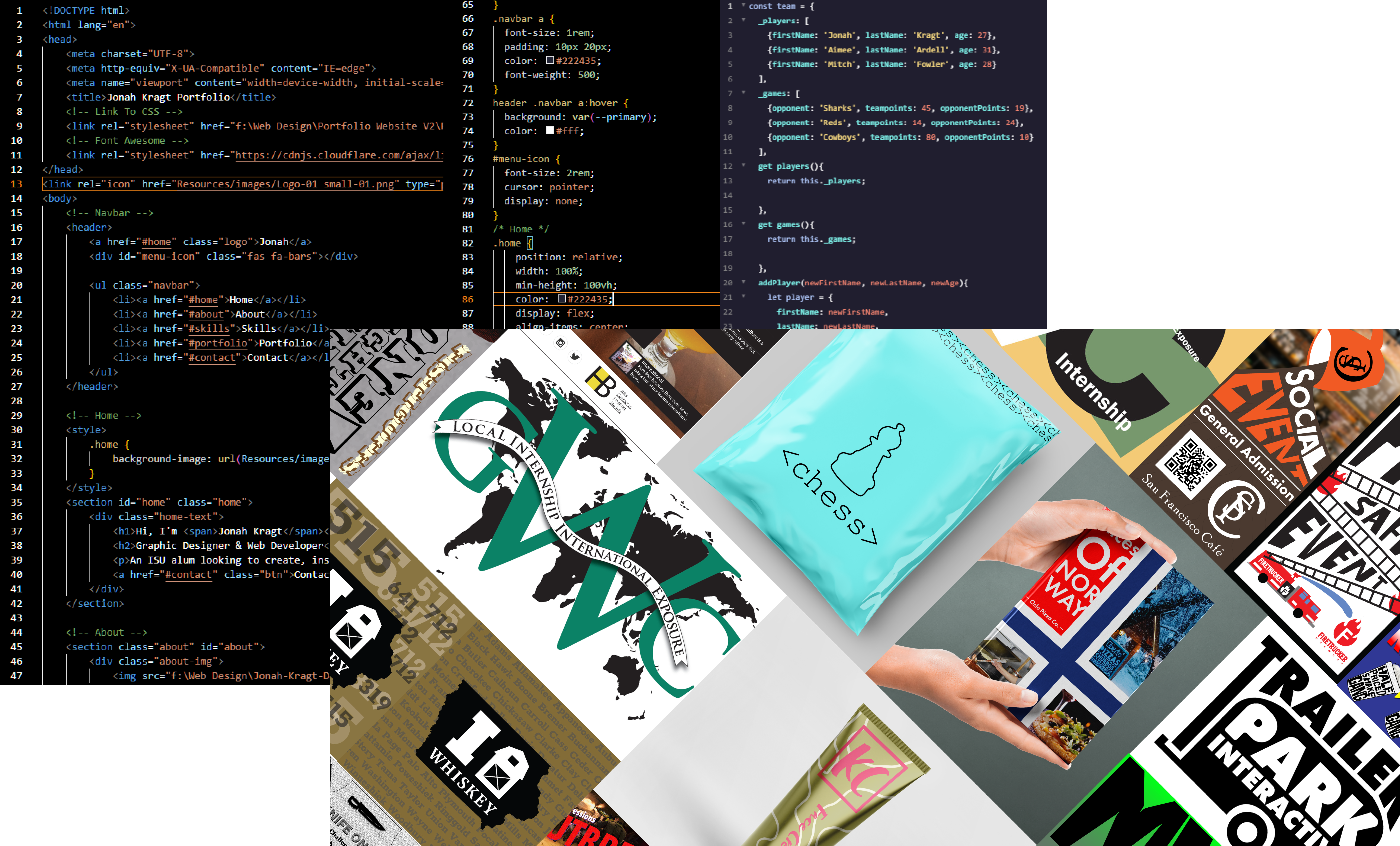 Snippets of HTML, CSS, and JavaScript